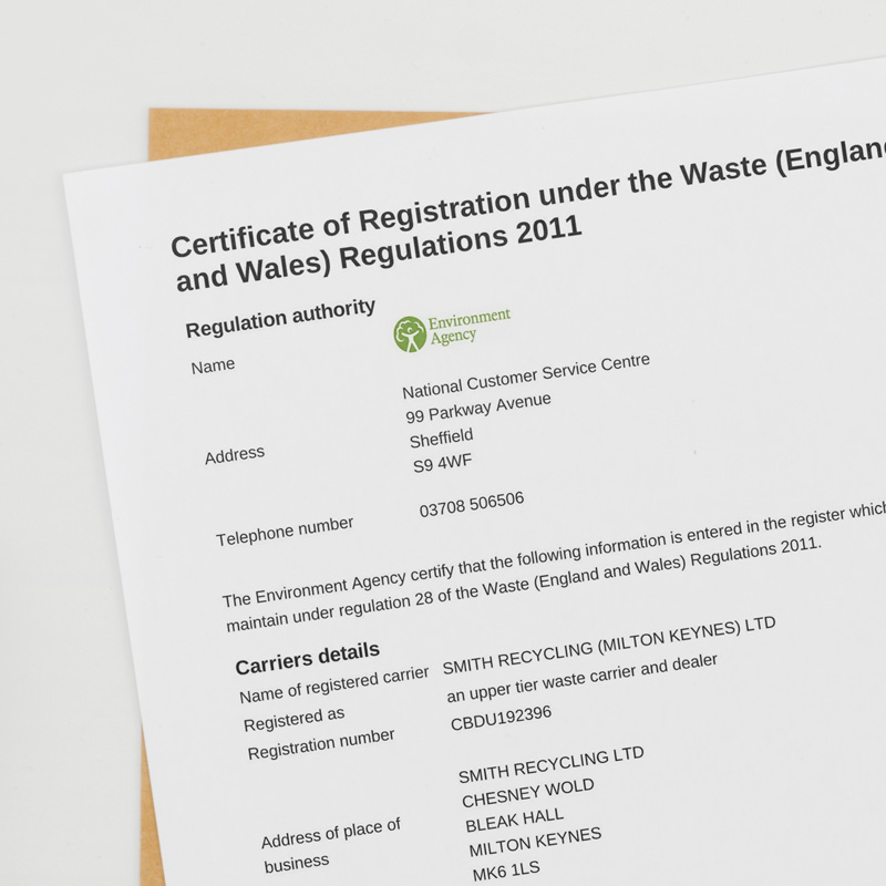 Environmental Agency certificate